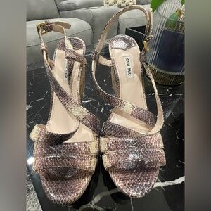 Miu Miu Taupe and Cream Snake-Print Strappy Sandals